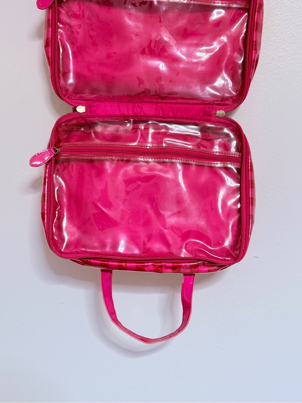 Vintage Y2K Victoria’s Secret Pink Stripe Travel Cosmetics Bag With Hanger - Picture 8 of 12